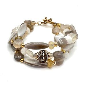 Studio Barse Natural Gemstones & Golden Bronze Three-Layer Toggle Bracelet